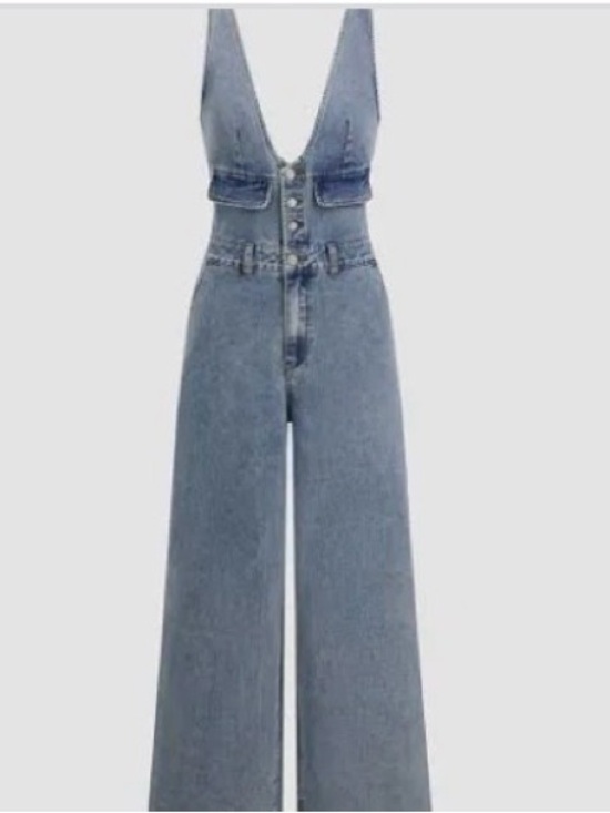 Cider Denim - Cider Light Blue Denim Sleeveless Wide-Leg Jumpsuit